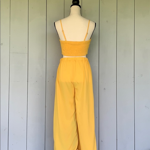 LUXXEL Yellow 2 Piece Halter Top High Waist Pants - Picture 4 of 16